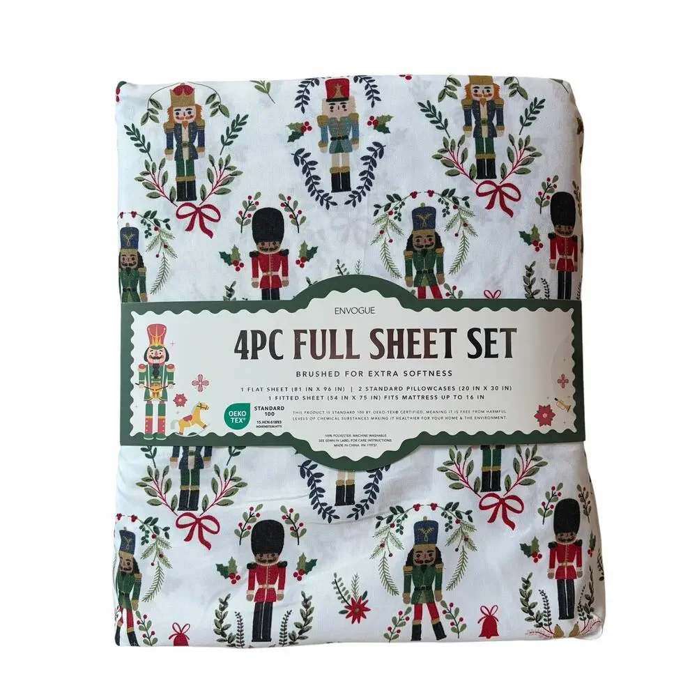Envogue FULL Nutcracker Sheet Set 4pc Christmas Holiday Bedding New